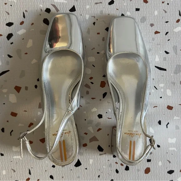 Sam Edelman Terra 50MM Patent Leather Slingback Pumps in Silver Size 8 - Picture 4 of 9